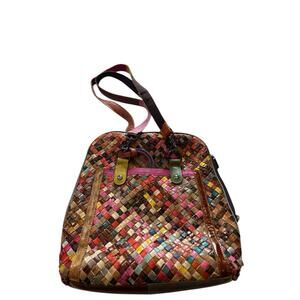 AmeriLeather Multicolor Woven Leather Backpack Purse with Coin Pouch Women’s